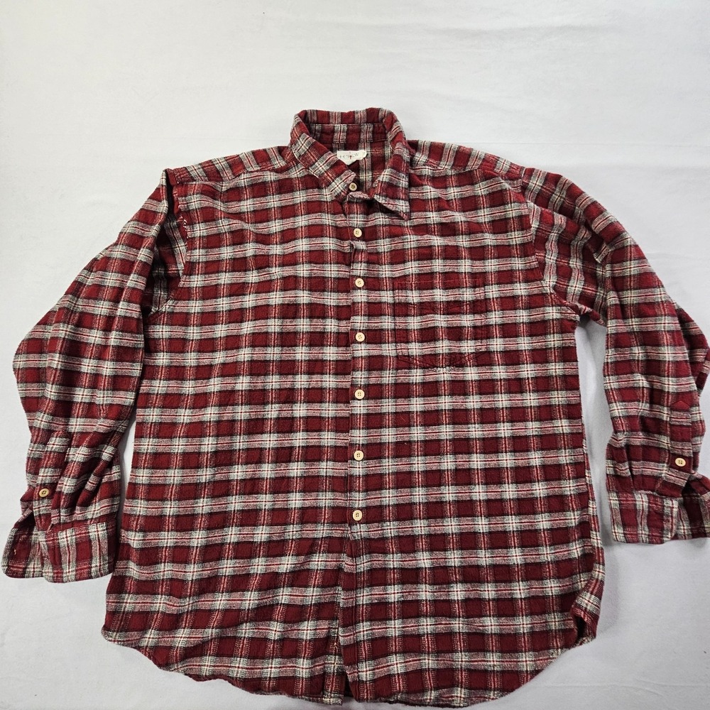 J.CREW Red Plaid Long Sleeve Cotton Button-Up Flannel Shirt Men's XL